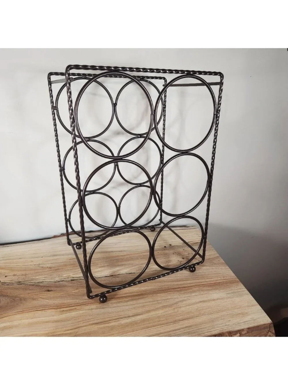 New 6 wine rack, oil‎ rubbed bronze twisted metal detail circular feet bnib